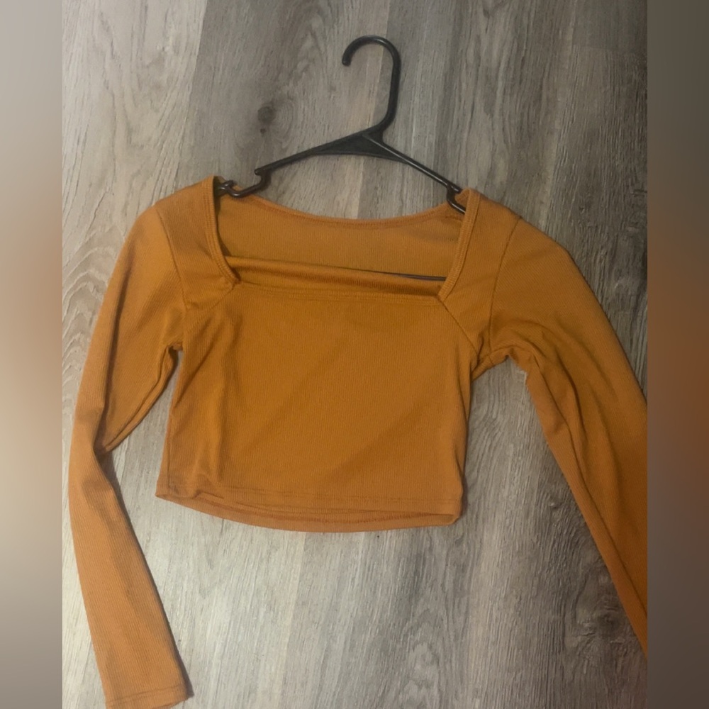 Women's Mustard Long Sleeve Crop Top